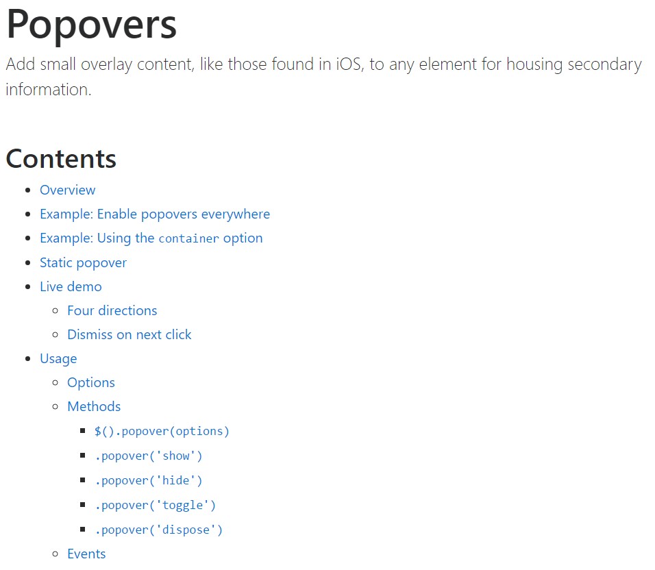 Bootstrap popovers official  information